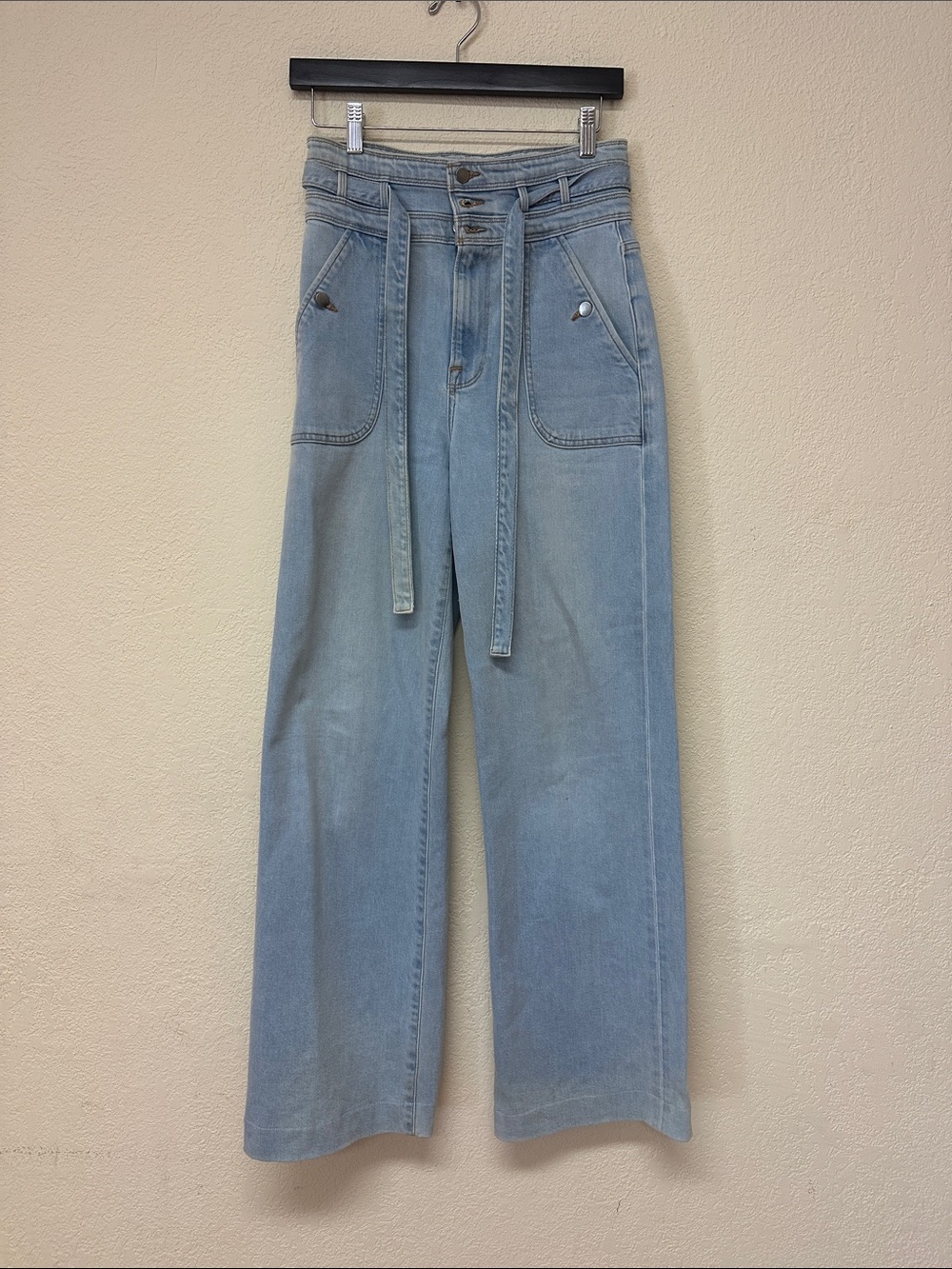 Frame womans High-Waist Light Blue Tie-Belt Wide-Leg Jeans size 27